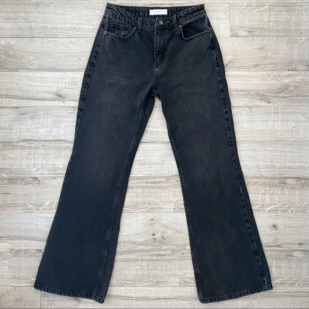Topshop Black Dark Grey High Waisted Flare Capsule Jeans 28